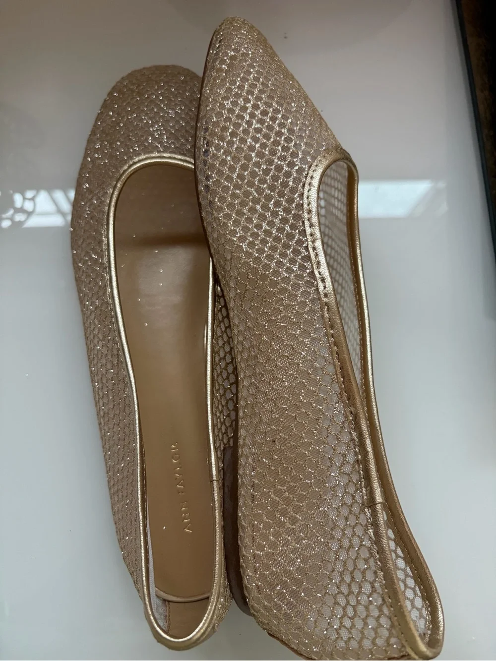 Ann Taylor Gold Glitter Mesh Ballet Flats NWOT